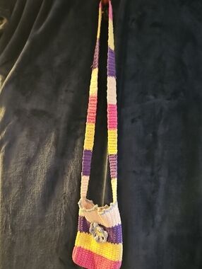 Handmade Striped Crochet Crossbody Bag in Pink, Purple & Yellow